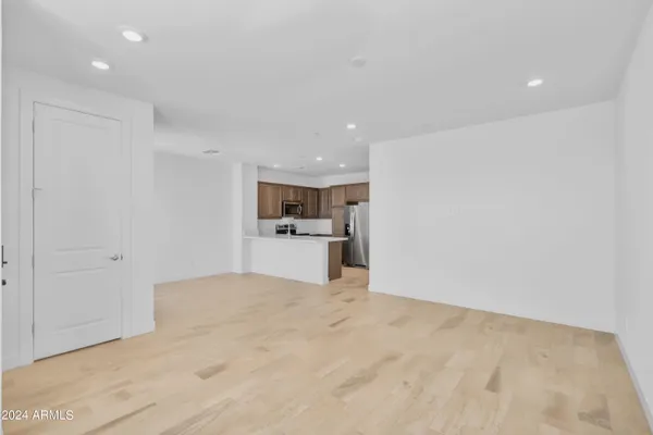 a view of kitchen with wooden floor