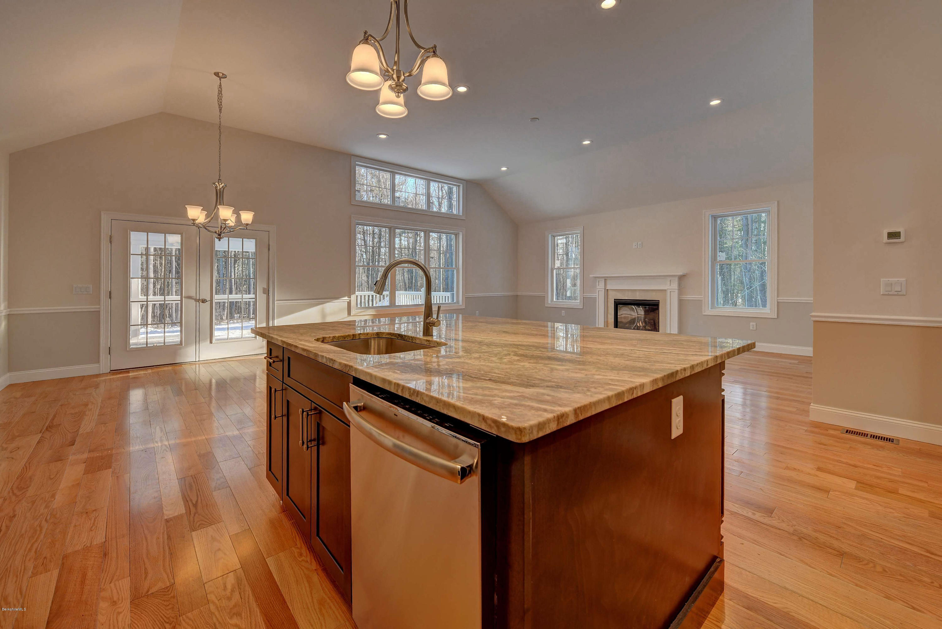 1 B West Dale Road Stockbridge, MA 01262 - Photo 12 of 26 a kitchen with a sink chandelier and wooden floor