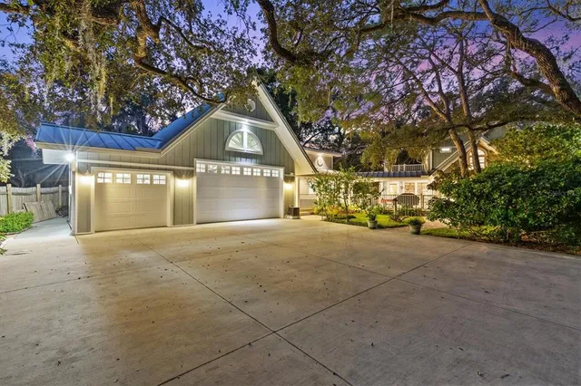 front view of a house with a patio