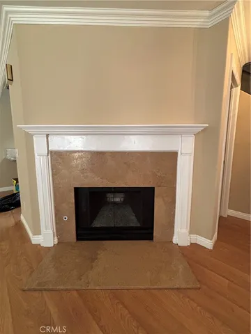 a living room with a fireplace