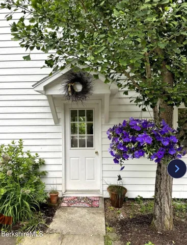 a front view of a house with a yard and fountain