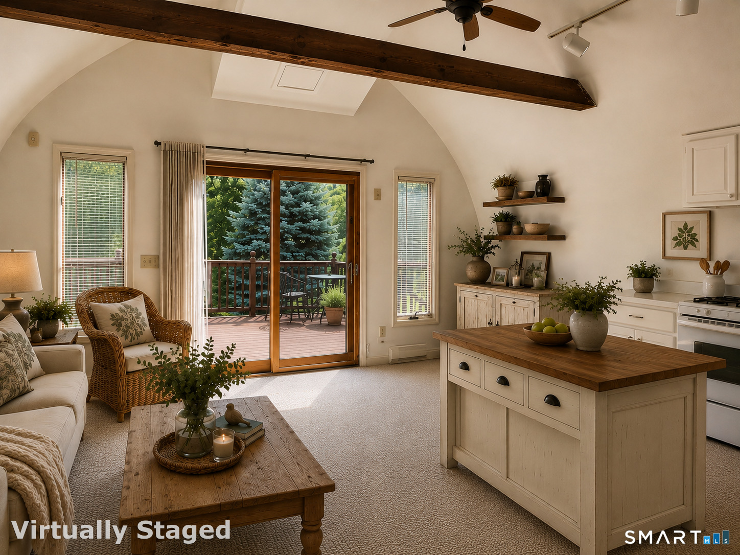 80 Turkey Plain Road Bethel, CT 06801 - Photo 3 of 27 And the rustic beams add to the charm of the Living Area. Virtually staged. Tenant can add an island to the Kitchen as shown.