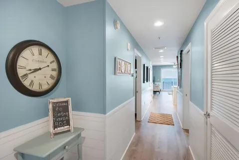a view of a hallway with elevator