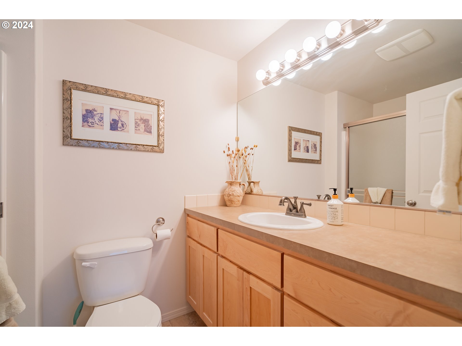 1420 Southeast 5th Way Battle Ground, WA 98604 - Photo 17 of 32 a bathroom with a toilet a sink and mirror