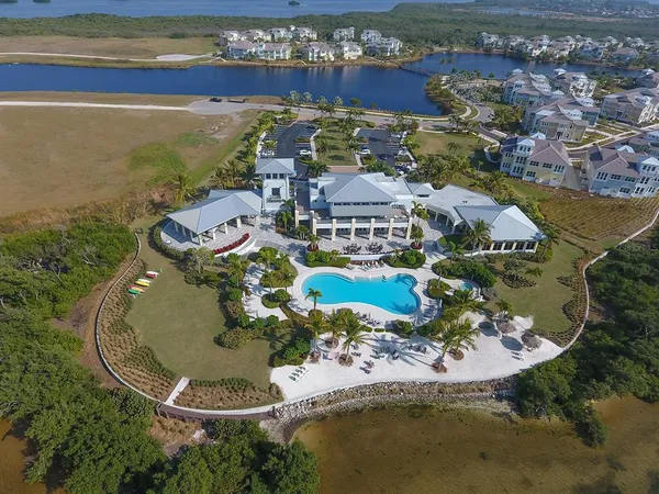 a view of a lake with a outdoor space