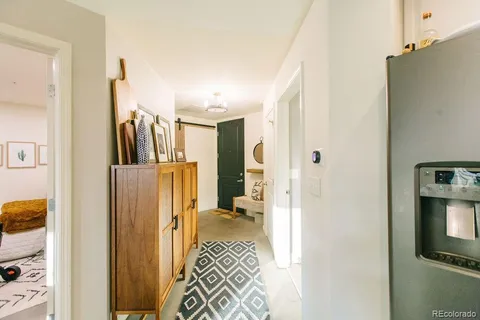 a view of a garage with storage