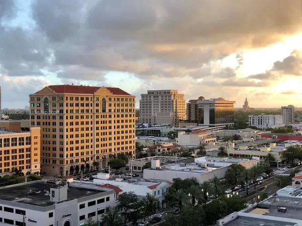 a view of a city with tall buildings