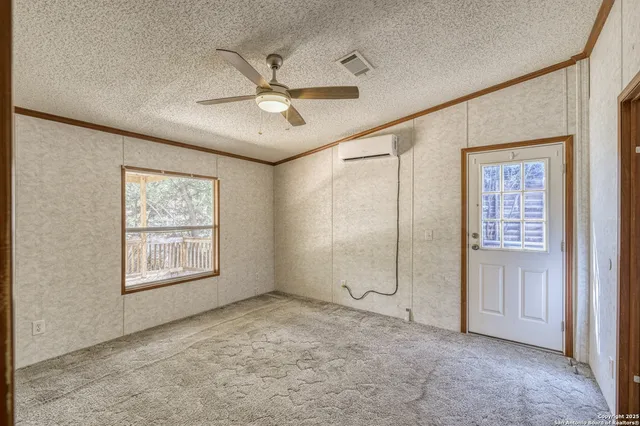 a view of a large yard with lots of bushes