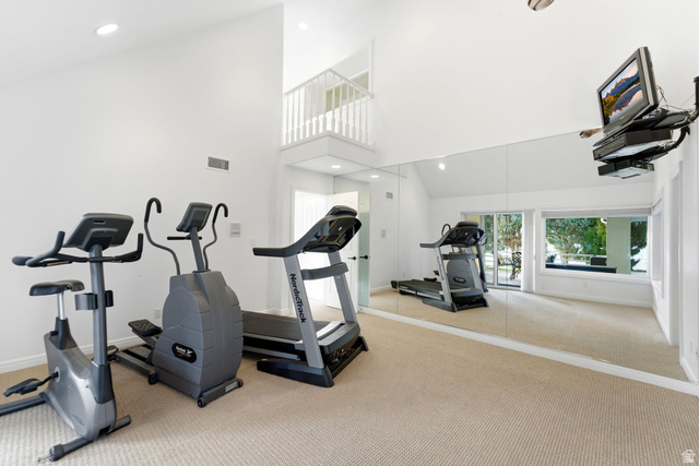 1878 East Ridge Point Drive Bountiful, UT 84010 - Photo 51 of 92 Exercise room featuring a high ceiling and recessed lighting