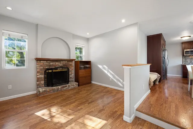 a view of a livingroom with a fireplace