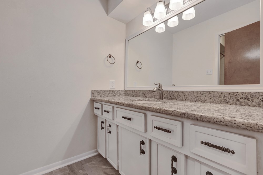 17 Wishbonebush Road Spring, TX 77380 - Photo 7 of 36 a bathroom with a granite countertop sink and a mirror