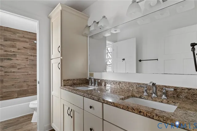 a bathroom with a bathtub