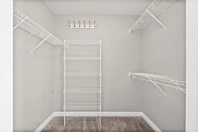 a view of walk in closet with empty racks