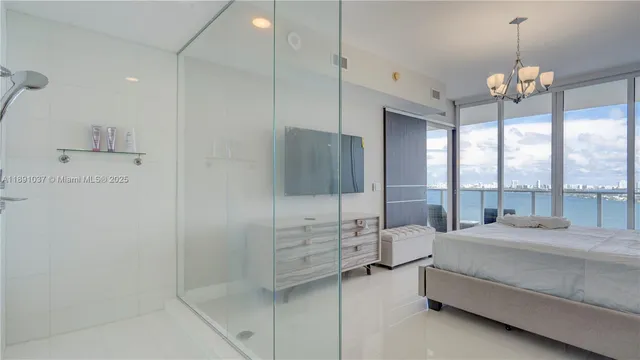 a view of a lake with a city view