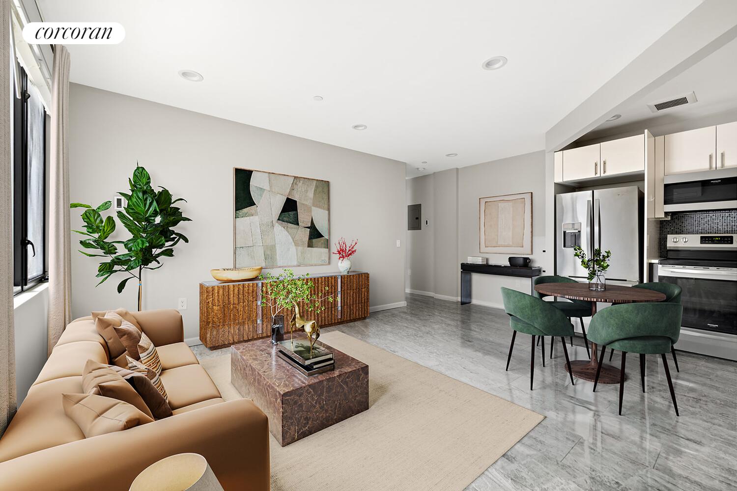 31-10 28th Road, Unit A1 Queens, NY 11102 - Photo 1 of 10 a living room with furniture a dining table and a potted plant