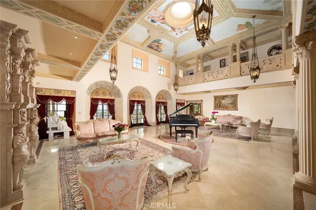 a view of a building with outdoor seating