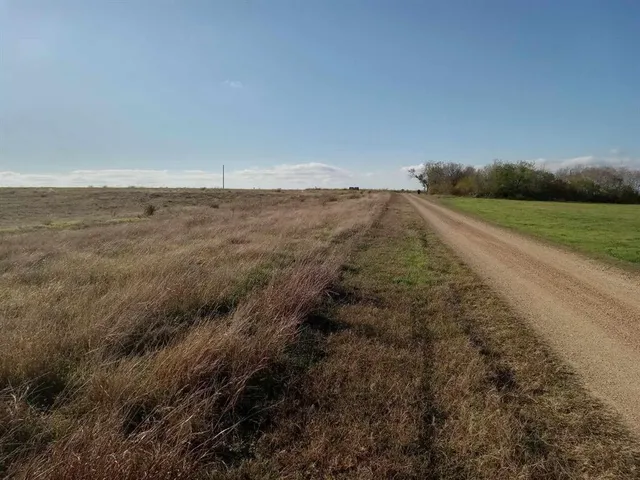 a view of a field with an ocean view