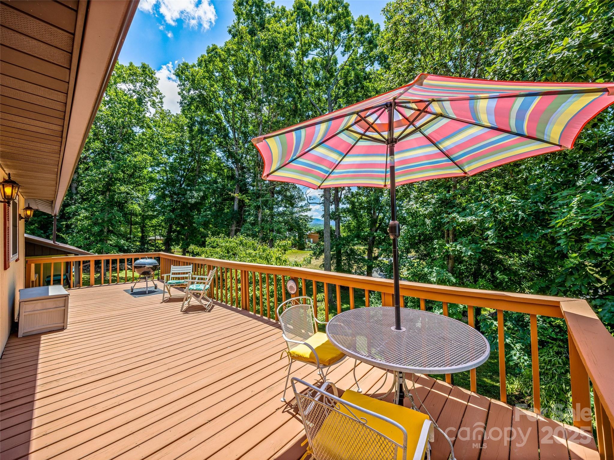 29 Tall Oaks Road Candler, NC 28715 - Photo 7 of 34 a view of a deck with a table and chairs