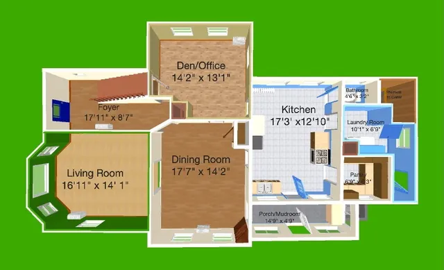 a picture of a bench in a building