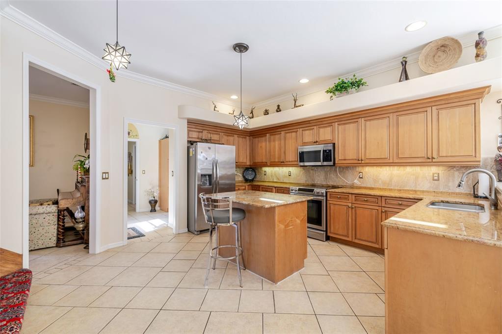 13881 Blenheim Trail Road Fort Myers, FL 33908 - Photo 17 of 82 a kitchen with stainless steel appliances granite countertop a refrigerator a sink dishwasher a oven with white cabinets and potted plants
