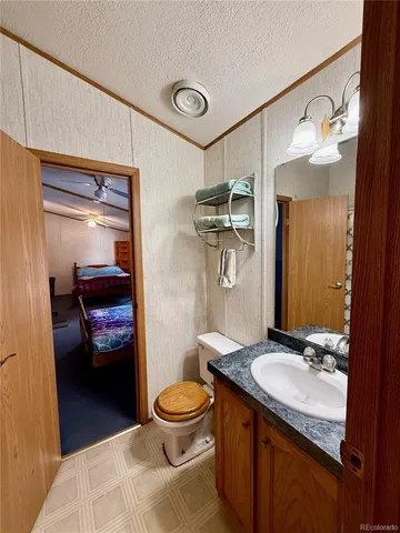a bathroom with a shower curtain