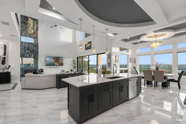 a large room with a large window