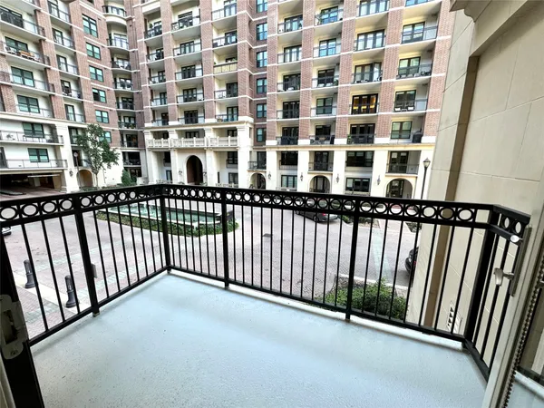 a view of a building from a balcony