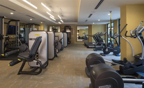 a view of a room with gym equipment