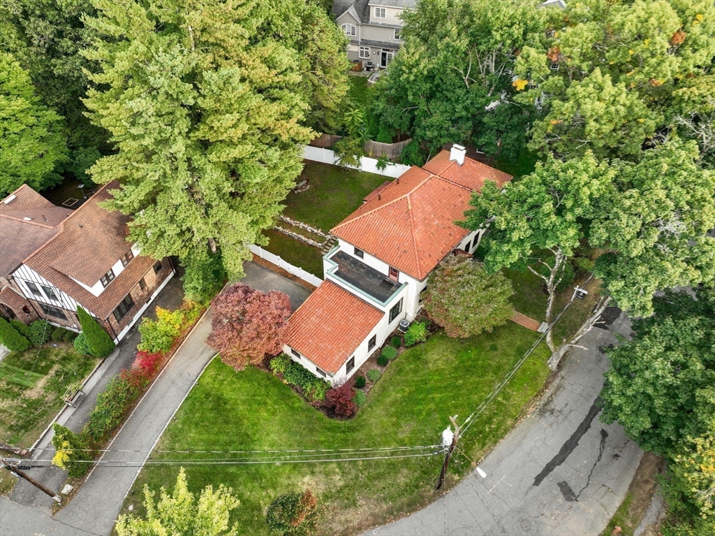 26 Larch Road Newton, MA 02468 - Photo 32 of 34 an aerial view of house with yard swimming pool and outdoor seating
