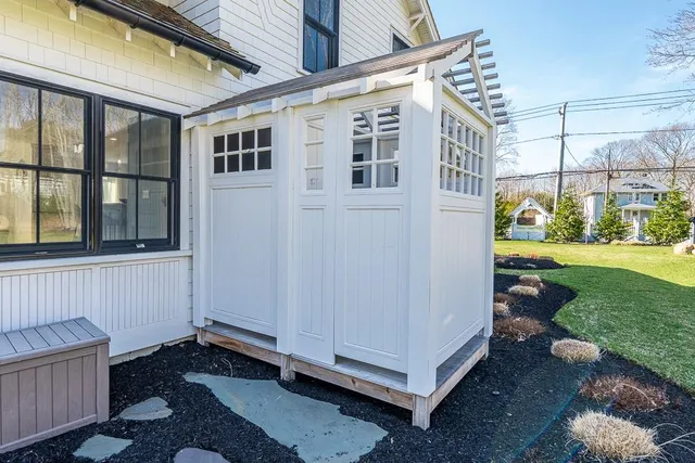a view of a porch with a yard
