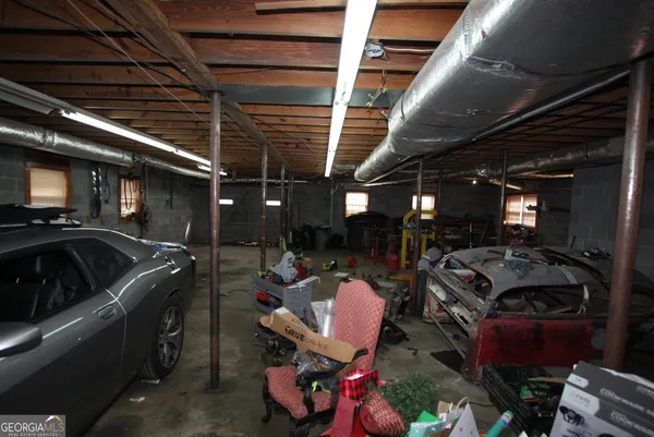 a car is parked in a garage