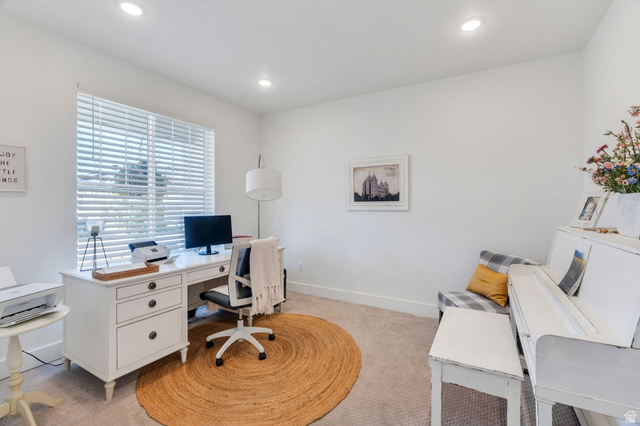 2664 West Maple Street Mapleton, UT 84664 - Photo 9 of 49 Versatile room featuring recessed lighting, a large window with blinds, light-toned carpeting, and crisp white walls