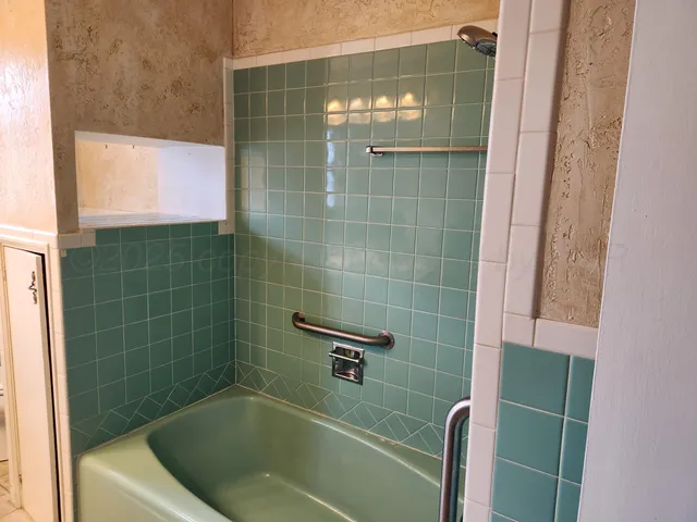 a bathroom with a bathtub