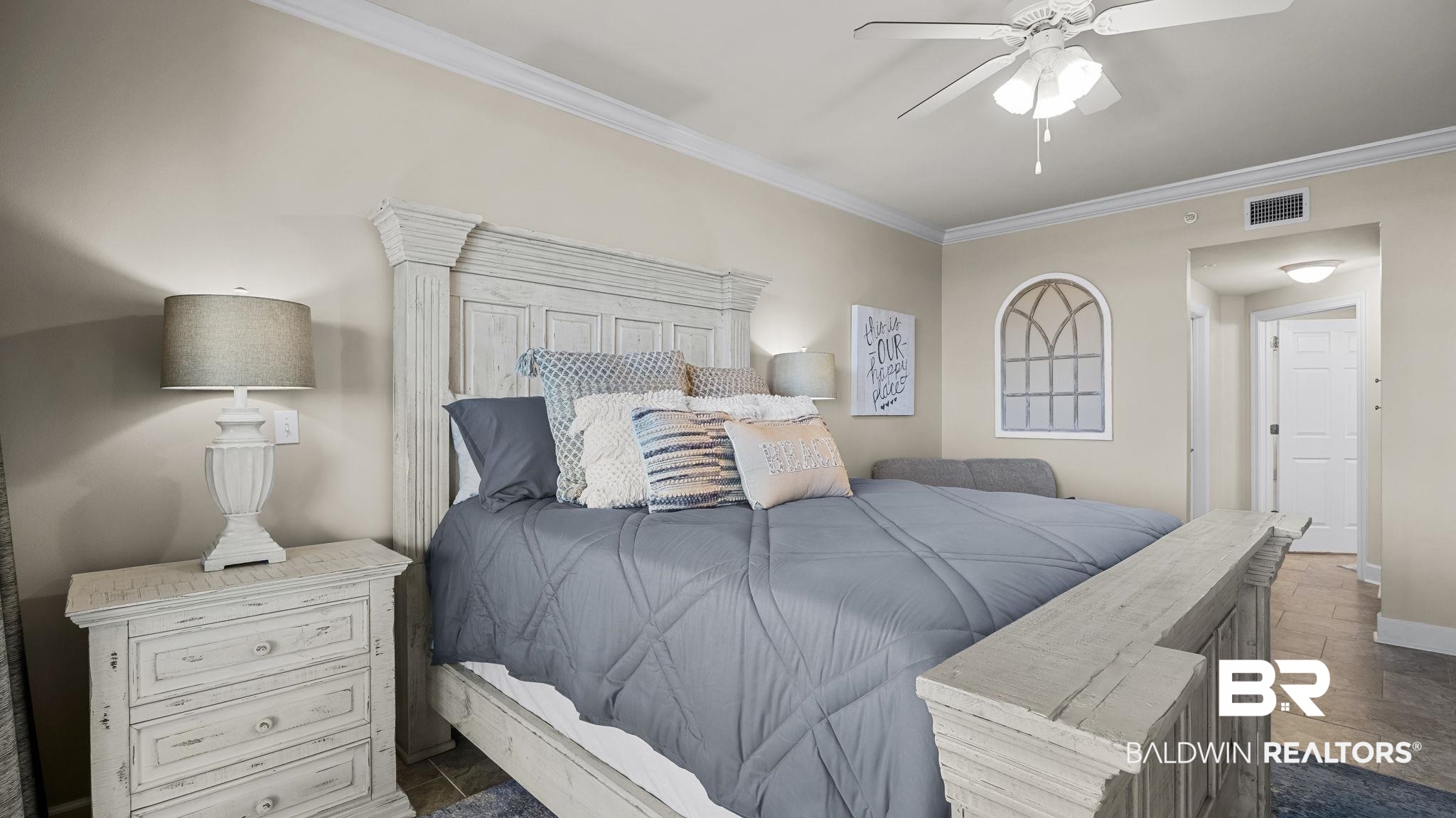27580 Canal Road, Unit 1526 Orange Beach, AL 36561 - Photo 20 of 49 Bedroom with ornamental molding and a ceiling fan
