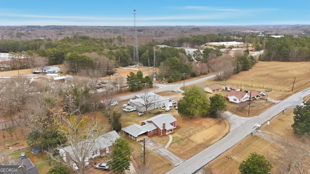 a view of a city from a yard