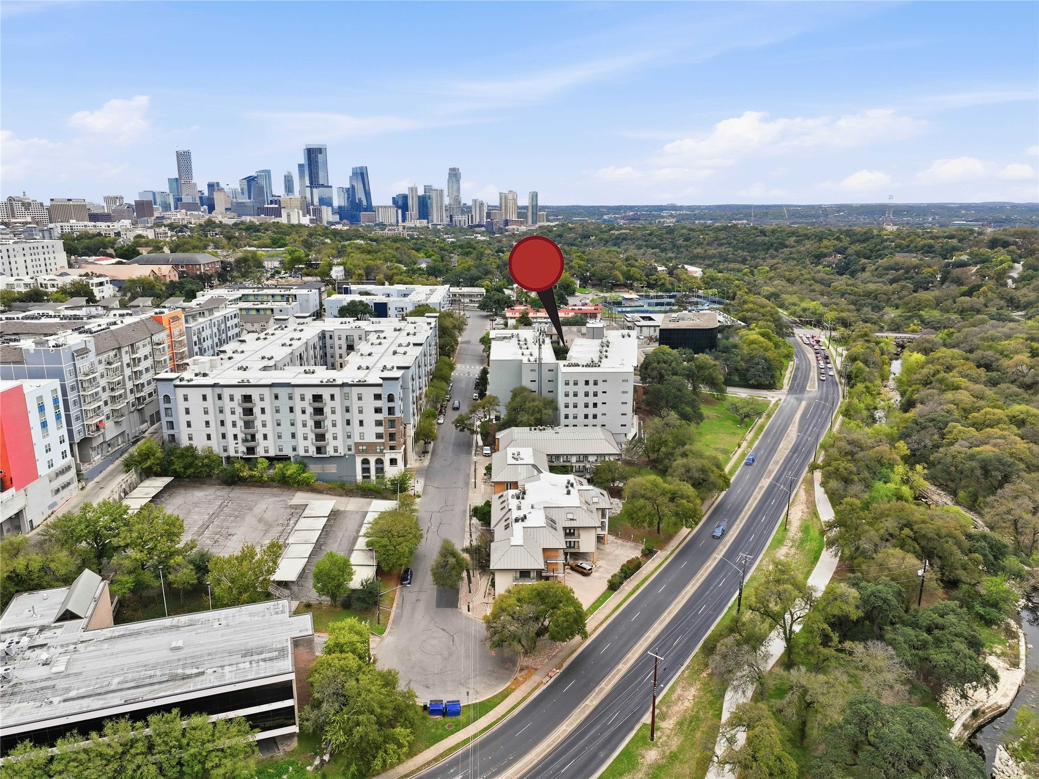2500 Longview Street, Unit 219 Austin, TX 78705 - Photo 29 of 40 Bird's eye view of skyline and a main thoroughfare