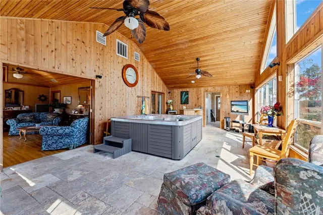 a view of a chairs and tables in patio