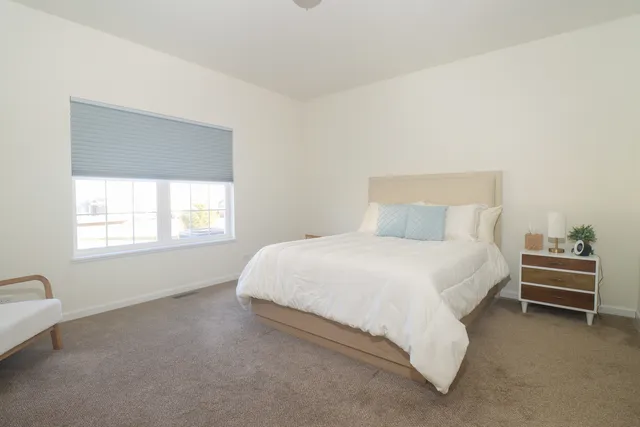 a bedroom with a bed and a couch