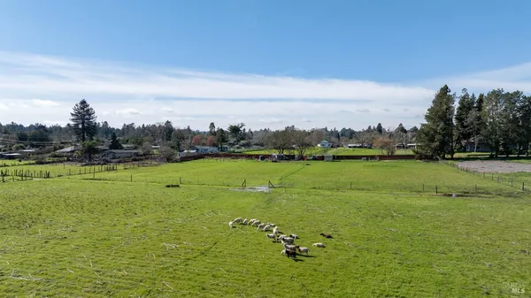a view of an ocean and a yard