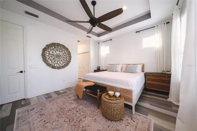 a room with a bed and a table