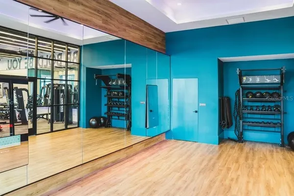 a view of a room with gym equipment