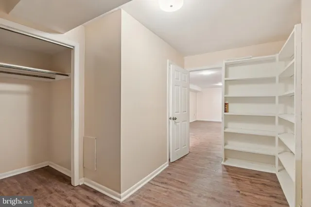 a view of walk in closet with empty racks