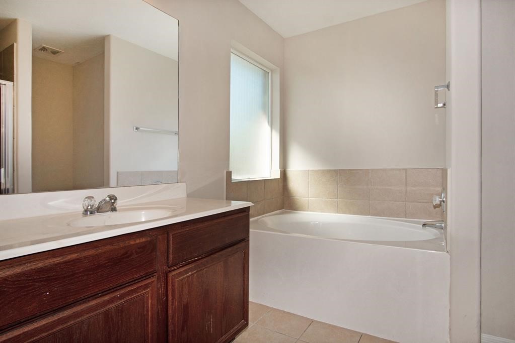 127 Rodeo Drive Manvel, TX 77578 - Photo 3 of 14 a bathroom with a sink and a mirror