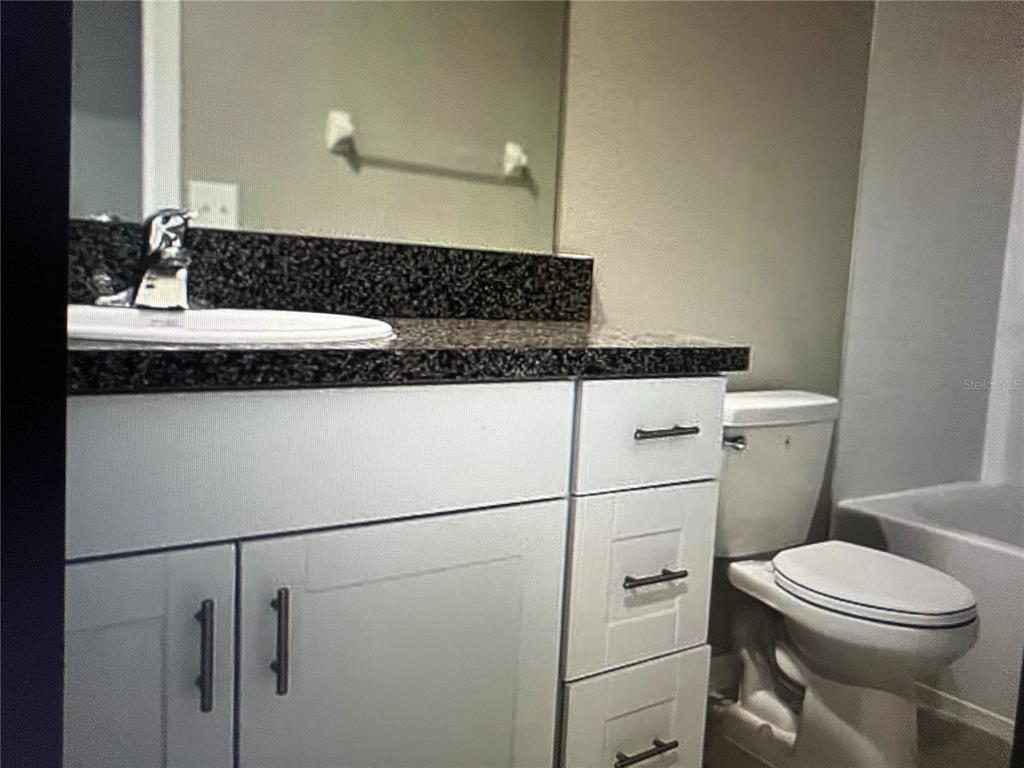 31611 Blue Passing Loop Wesley Chapel, FL 33545 - Photo 17 of 18 a bathroom with a toilet a sink and a mirror