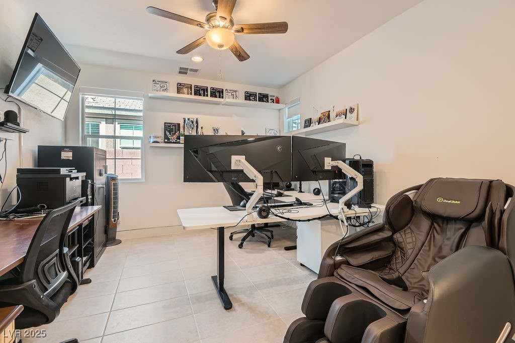 130 West Fairway Road Henderson, NV 89015 - Photo 23 of 40 Home office with light tile patterned flooring and ceiling fan