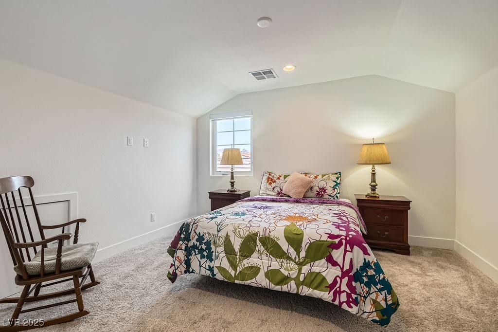 130 West Fairway Road Henderson, NV 89015 - Photo 26 of 40 Bedroom featuring lofted ceiling, light carpet, and recessed lighting