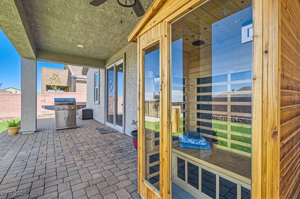 130 West Fairway Road Henderson, NV 89015 - Photo 37 of 40 View of patio / terrace featuring grilling area and a ceiling fan