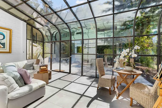 a view of an outdoor space with seating area