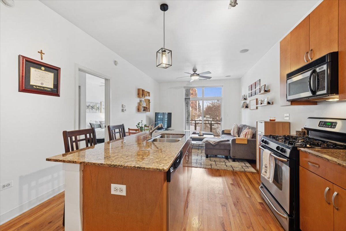 1515 South Halsted Street, Unit 204 Chicago, IL 60607 - Photo 2 of 14 a kitchen with sink a stove and cabinets