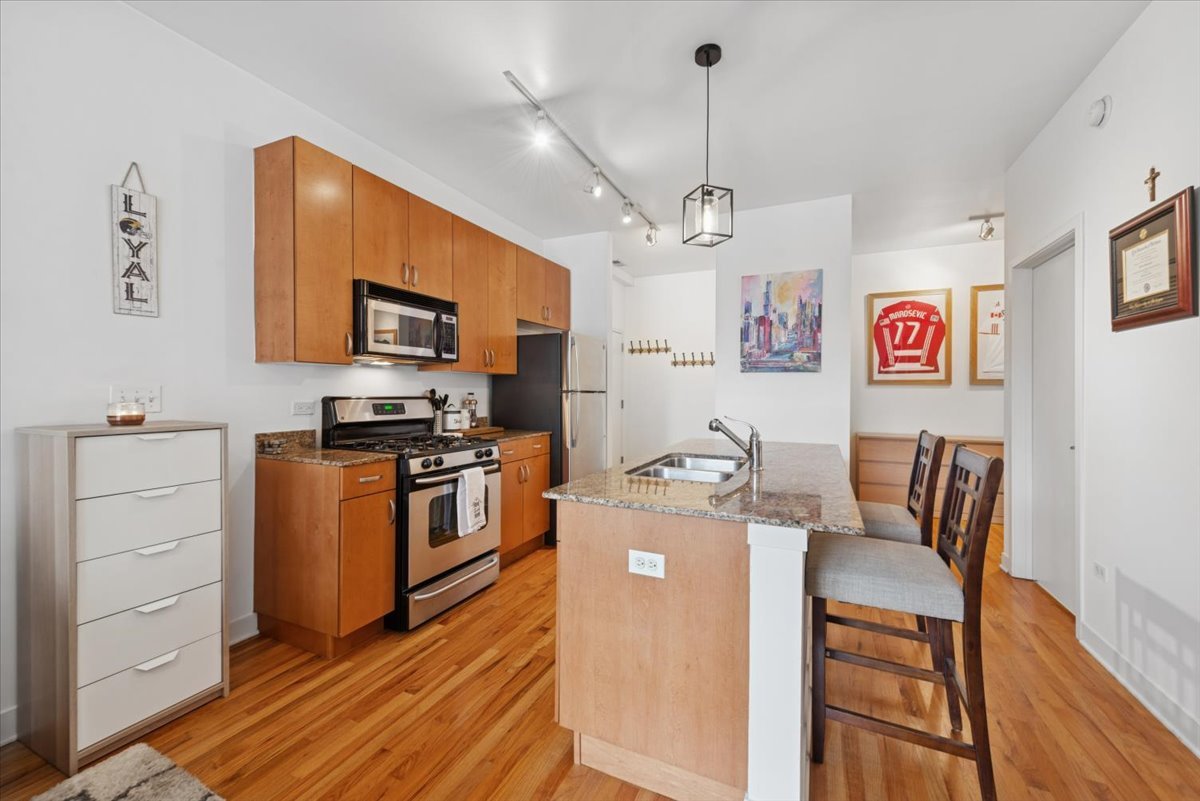 1515 South Halsted Street, Unit 204 Chicago, IL 60607 - Photo 7 of 14 a view of kitchen with cabinets and wooden floor